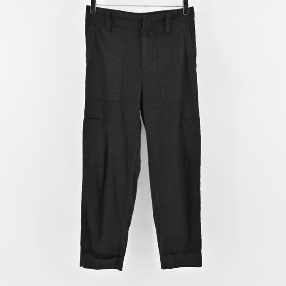 VINCE‎ Pants Womens Size S Cropped Linen Blend Solid Black High Rise Trousers - Picture 1 of 14